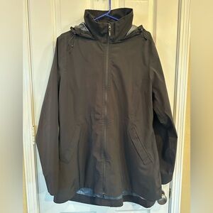 Kerrit’s Lightweight Equestrian Rain Jacket, Black, removable hood, XL, zip tail